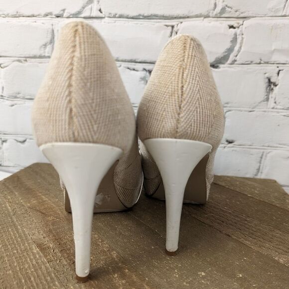 Nine west peep toe platform stiletto heels size 7M tweed leather - Picture 6 of 10